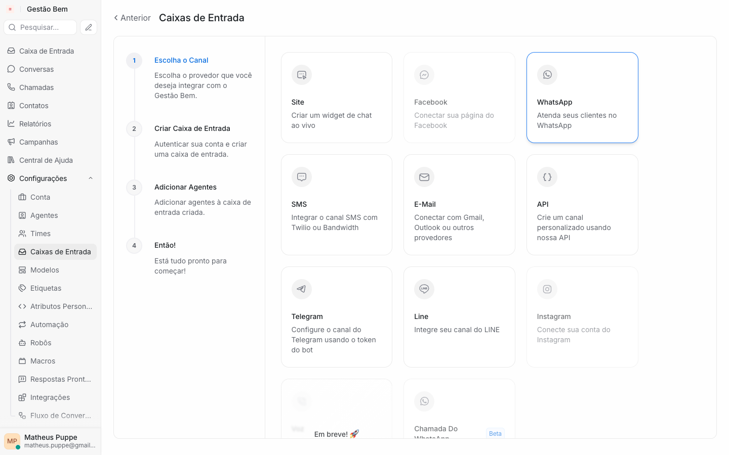 Grade de canais com WhatsApp, Telegram, Line, Instagram e outros
